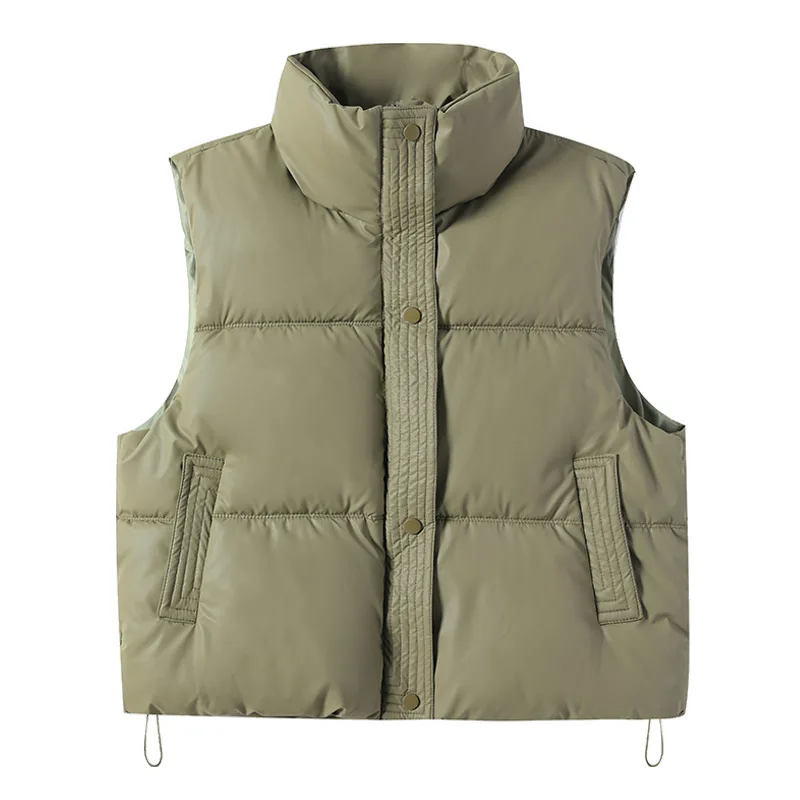 Down Cotton Short PU Leather Vest Women's Autumn and Winter New Sleeveless Stand Up Collar Warm Vest Fashionable Casual Top