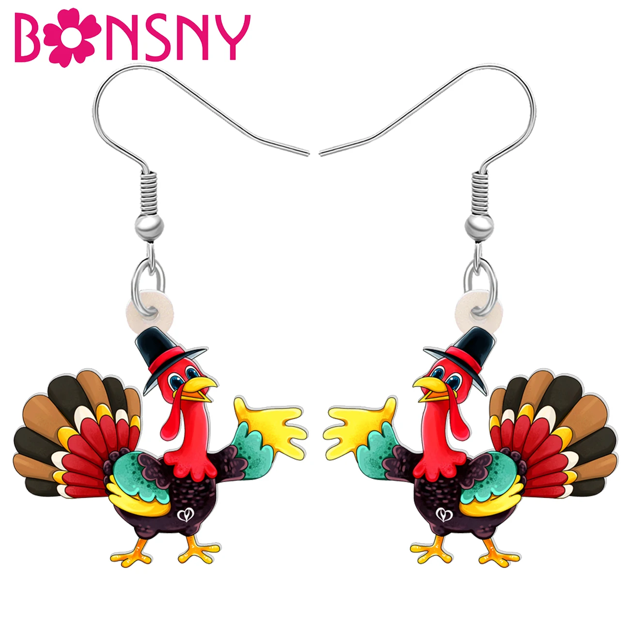 BONSNY Thanksgiving Acrylic Delicious Roast Chicken Pumpkin Dangle Drop Earrings For Women Kids Girls Charms Gifts Party Favors