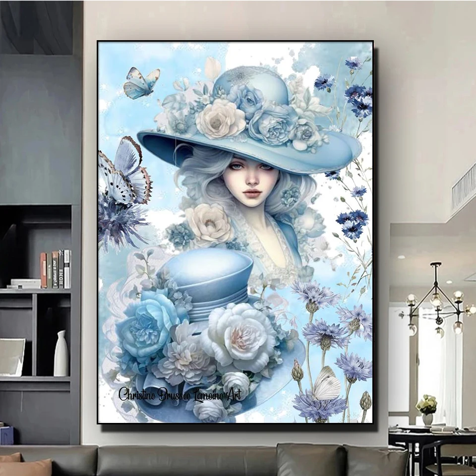 

New 5d Diamond Embroidery Blue Woman Diamond Painting Full Square Round Mosaic Art Diy Cross Stitch Flowers Lady Easter Decor