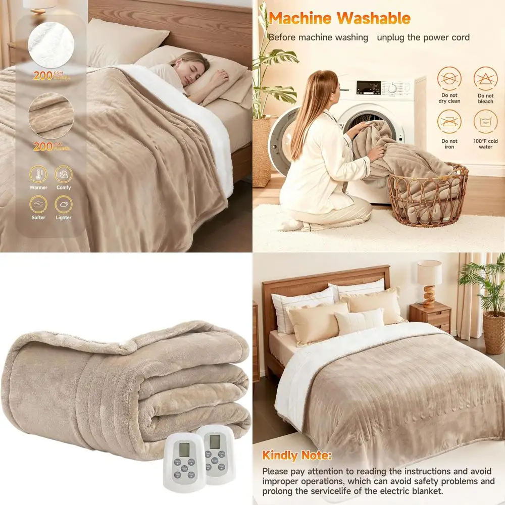 

Электрическое одеяло размера Queen 84x90 с двойным управлением, 10 настроек нагрева, автоматическим отключением и защитой от перегрева