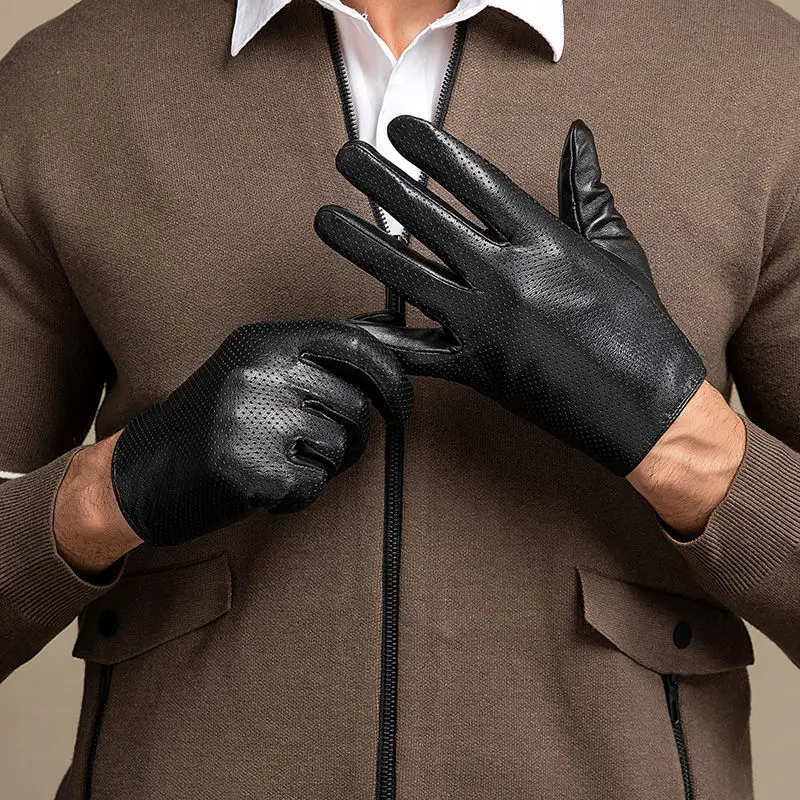 2023 Autumn Men style Business Sheepskin Leather Gloves Winter Full Finger Touch Screen Black Gloves Riding Motorcycle Gloves