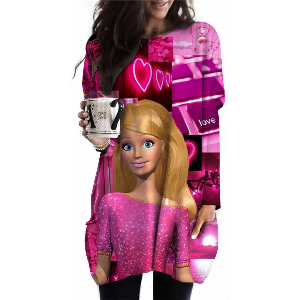 Dames Pullover Barbie Prinses Print Kleur Geblokkeerd T-Shirt Top Met Lange Mouwen, Modieus En Eenvoudig Dames Zak T-Shirt