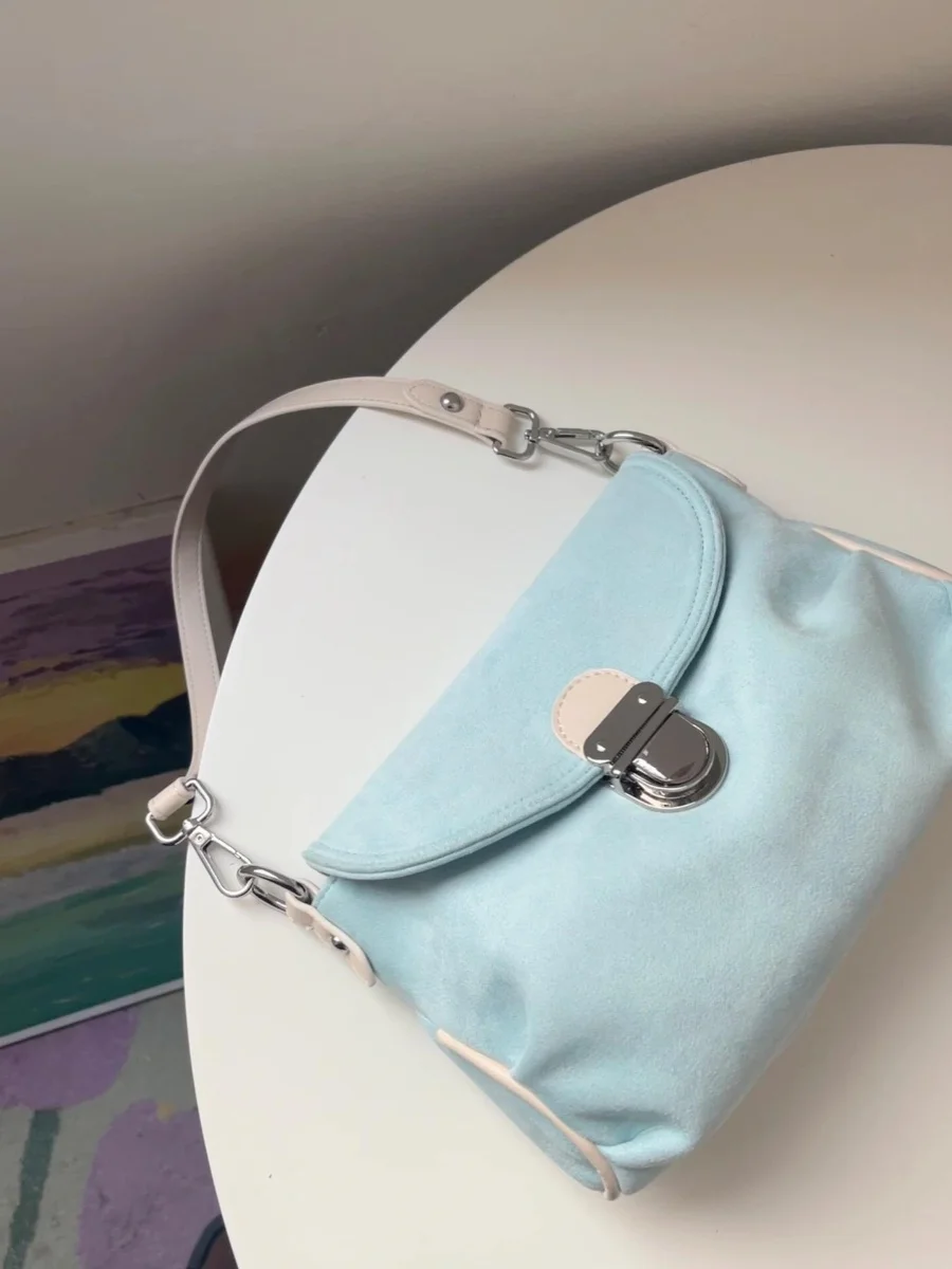 

Spring Summer New Mint een Suede Retro Handbag Women's Crossbody Bag Commuter Bag oulder Bag Soft Handle Korean Sle