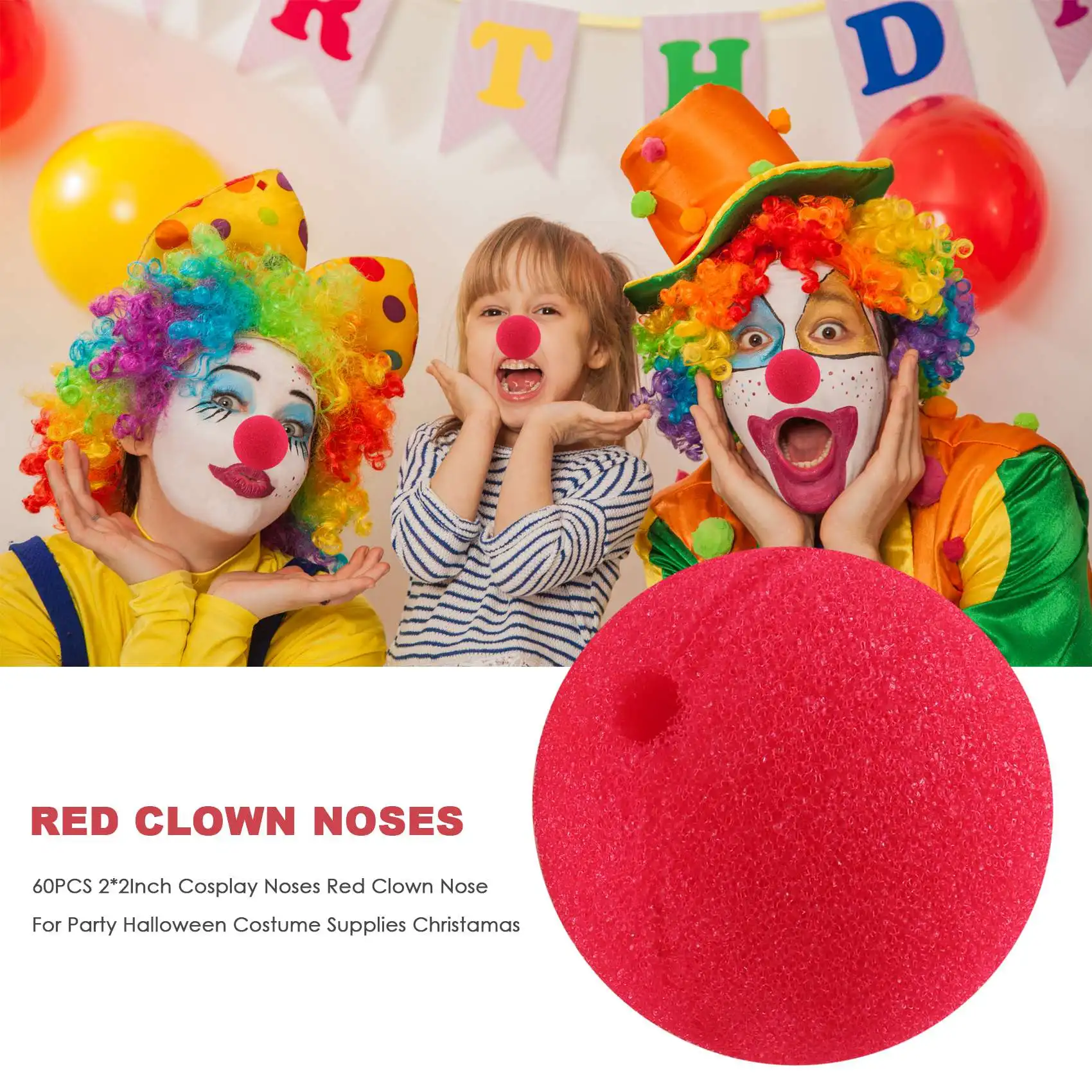 60 ชิ้น Red Clown Noses คอสเพลย์จมูกจมูกโฟมสําหรับคริสต์มาสฮาโลวีน Carnival เครื่องแต่งกาย Dress Up