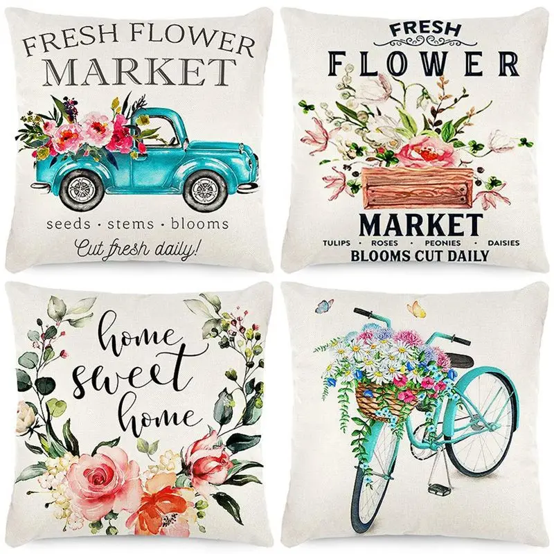 BHBL Spring Pillow Covers 18x18 Inch Set of 4, Spring Decorations Farmhouse Throw Pillow Covers, Home Couch Decor