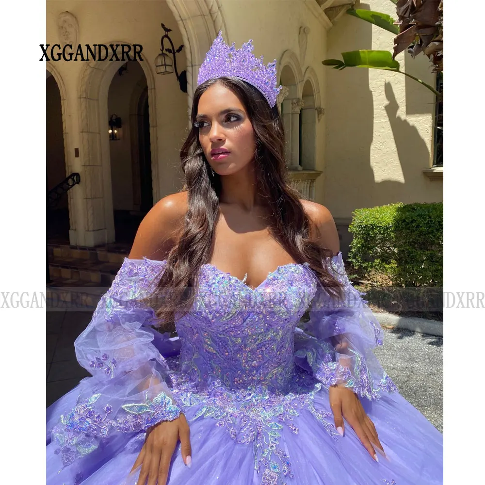 Two Look Quinceanera Dress 2024 Detachable Sleeve Purple Vestidos De 15 Años Ball Gown Sweet 16 Birthday Party Gown Pageant Miss