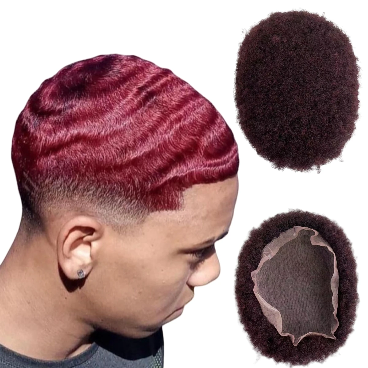 

Китайский девственный человеческий волос бордового цвета, парик 8x10, афро-кудрявый завиток, полный кружевной блок для мужчин