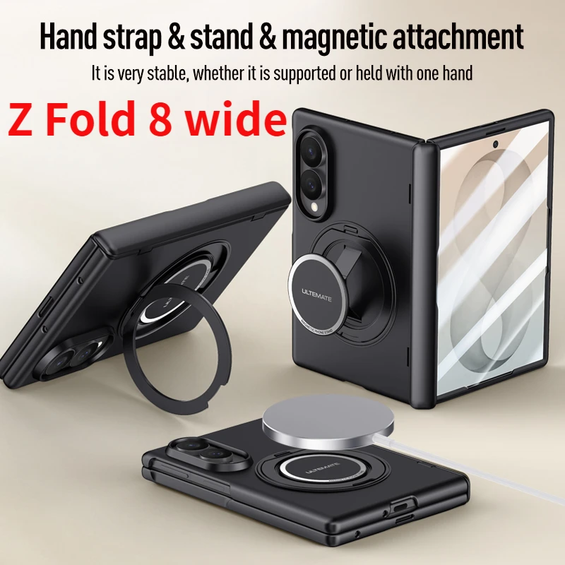 For Samsung Z Fold 8 Magnetic Kickstand Case 360 Rotating Wide Tempered Glass Magsafe Compatible Axis Protection with Ring Holde