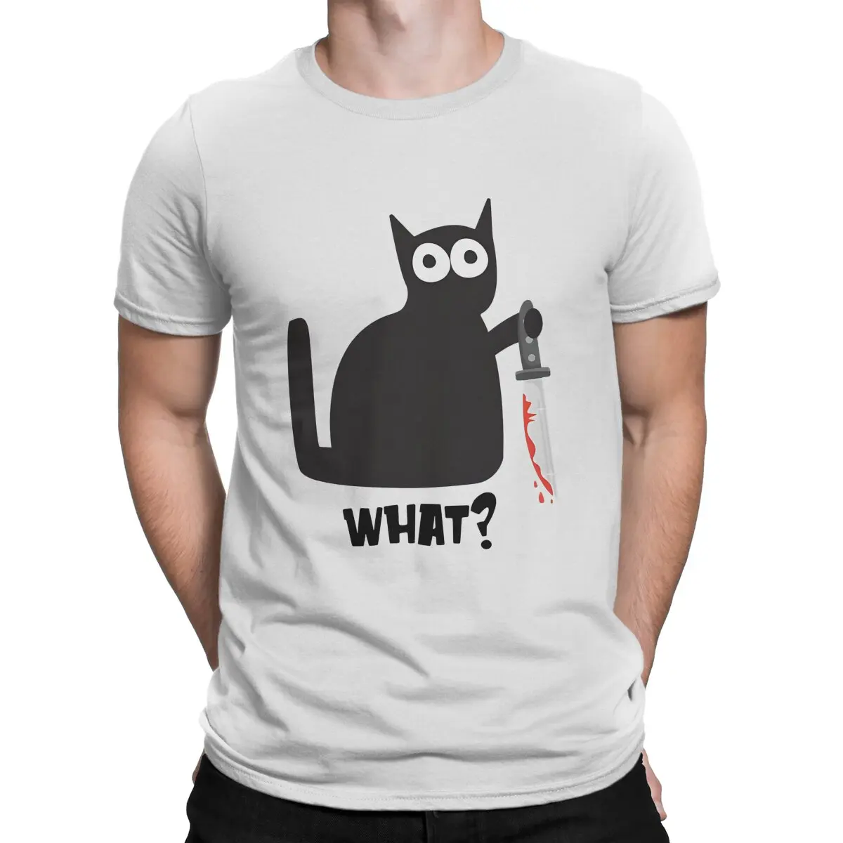 Black Cat What With Knife  Halloween Tshirt Homme Men's Clothes Blusas Cotton T Shirt For Men