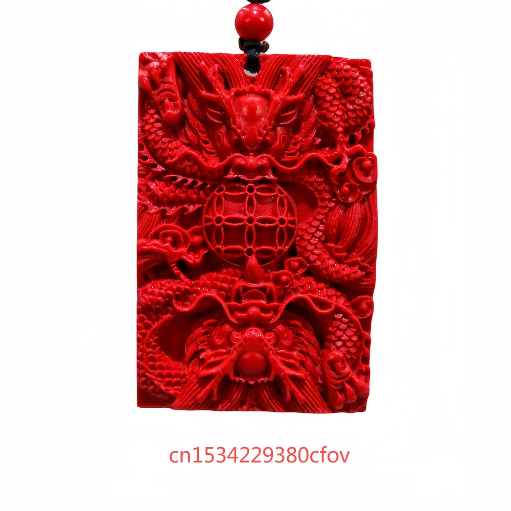 Chinese Natural Red Organic Cinnabar Loong Pendant Necklace Talismans Fashion Charm Vintage Jewellery Lucky Amulet Women Man