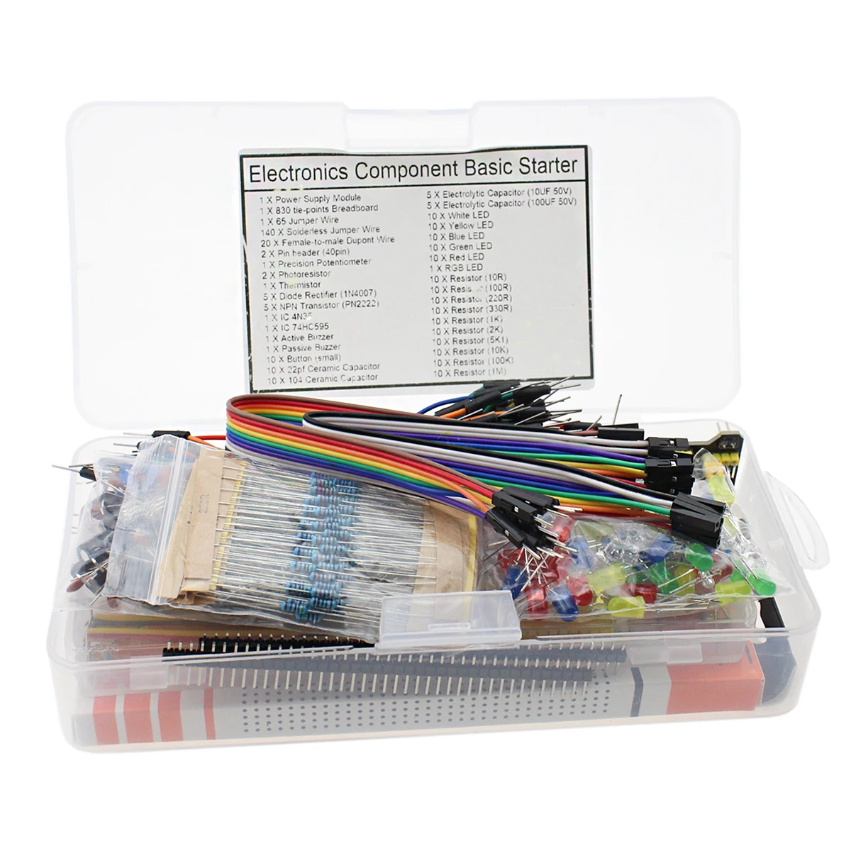 DIY Electronic Component Kit for Arduino 830 Point Breadboard LED Light Jumper Wire Resistor Capacitor Assortment