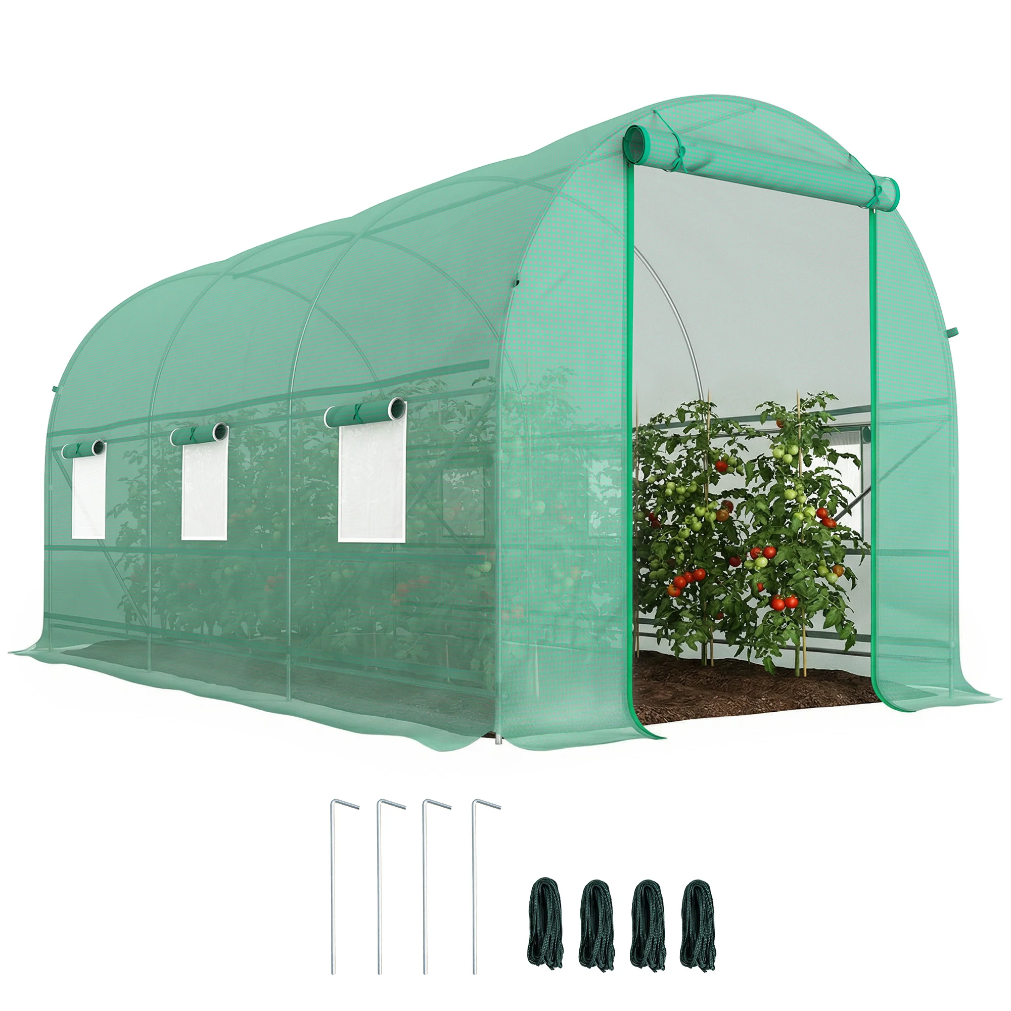 Outsunny Tunnelkas 400X200X200Cm met 6 Ramen voor het kweken van planten Wit