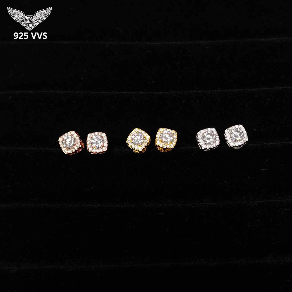 Wholesale New Full Certified Moissanite Square Earrings S925 Jewelry Gift for Wedding Engagement Men Women