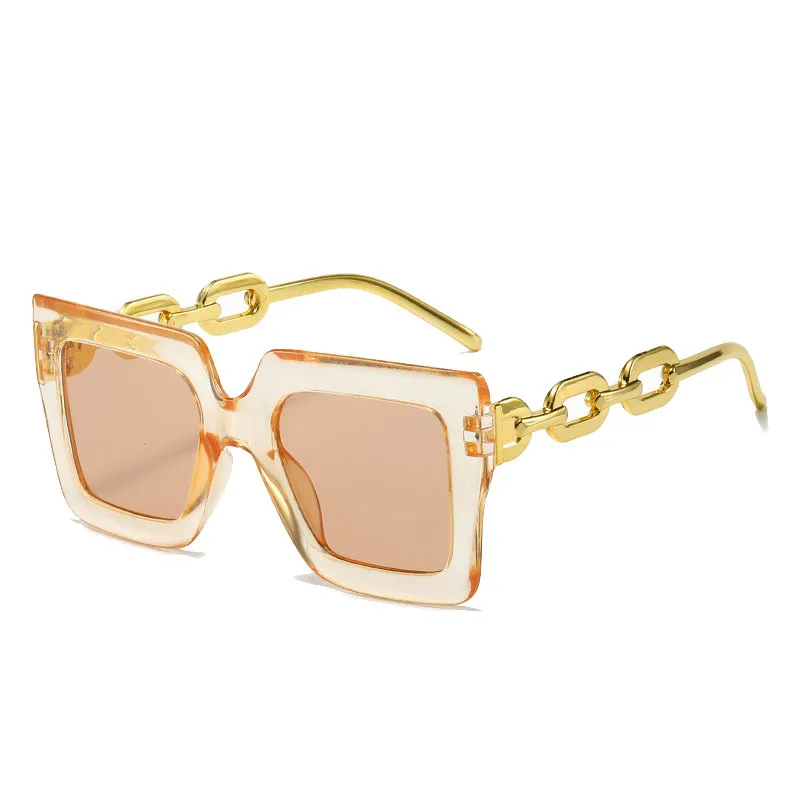 Fashionable large frame sunglasses  retro square glasses  women's outdoor travel UV resistant UV400 personalized chain sunglasse