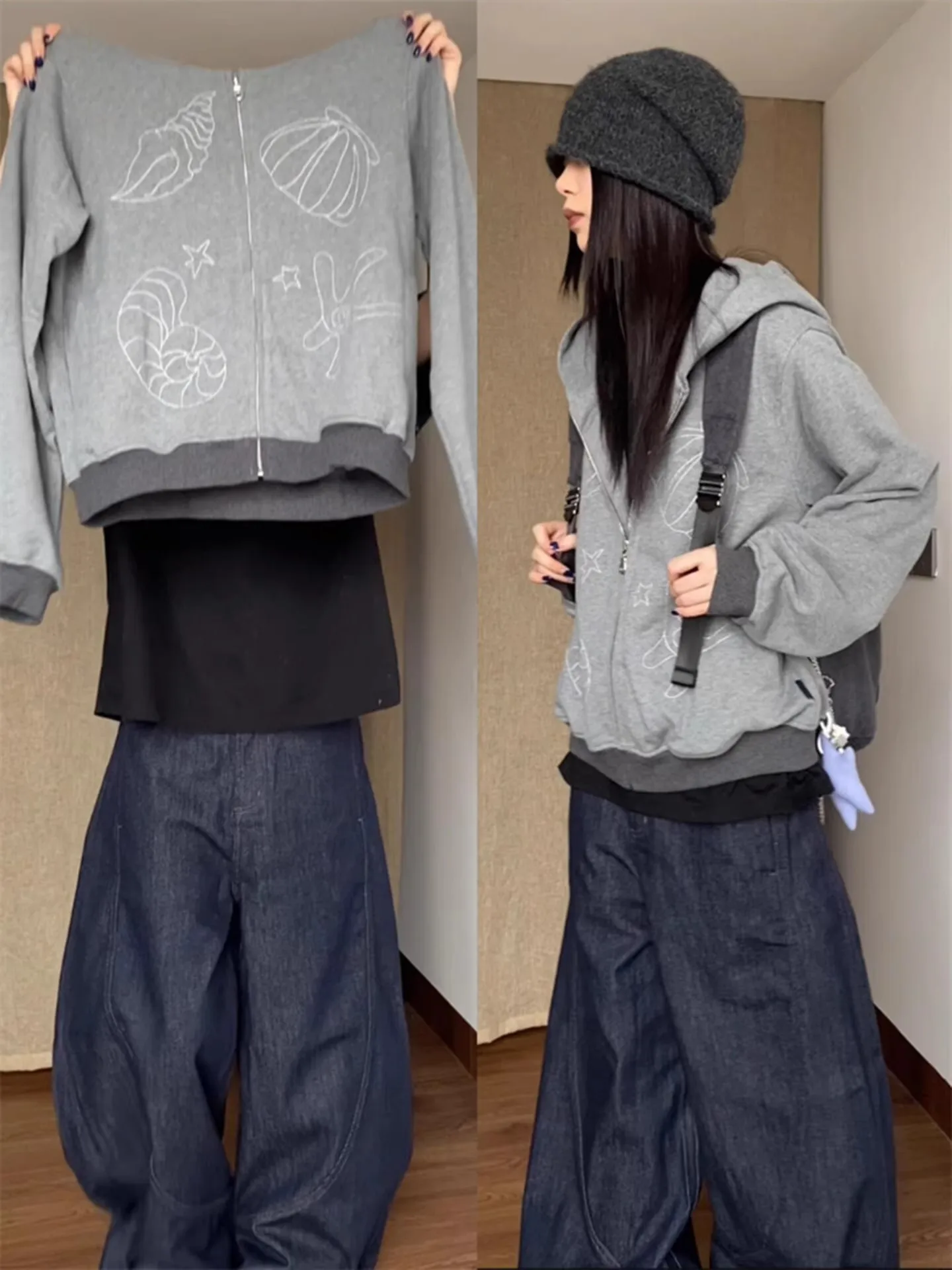 

Женская толстовка с капюшоном в американском уличном стиле, свободного кроя, с вышивкой, с длинными рукавами, весна-осень, повседневная, Ele Jaet Top