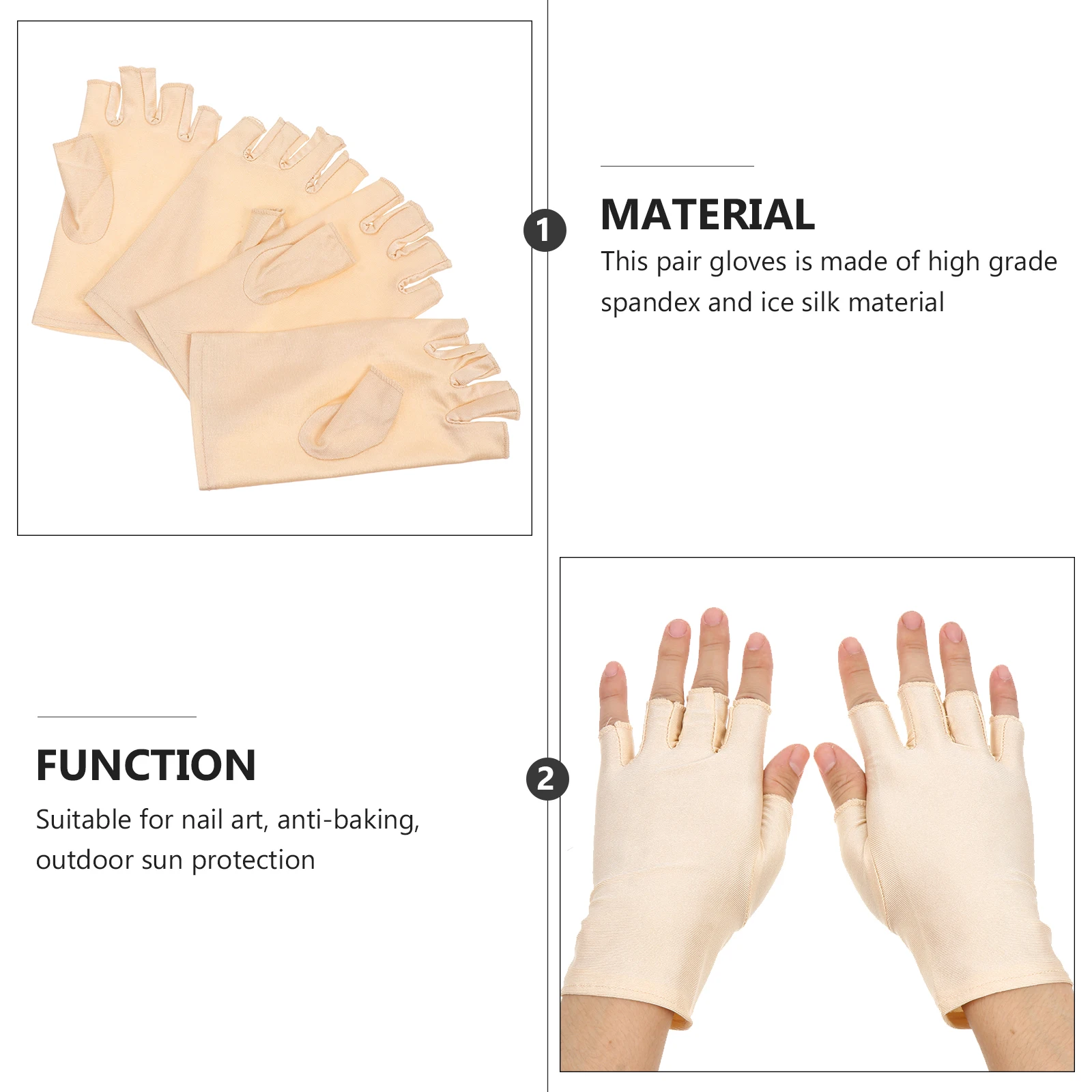 

2 Pairs Half Finger Gloves Summer Ice Screen Cycling Riding Sports Outdoor Washable Breathable Elastic UV Sunscreen
