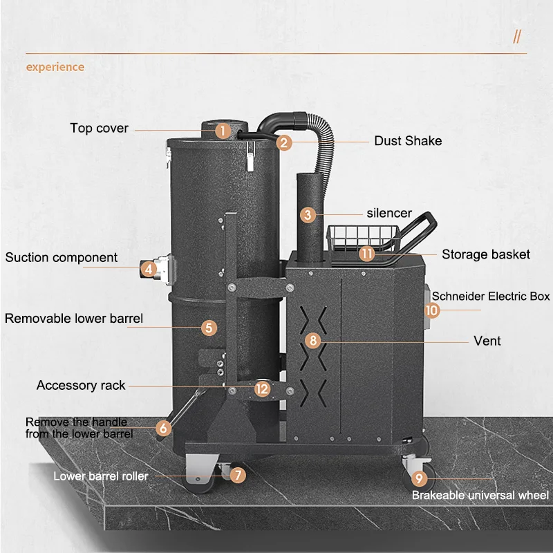 Electric wet and dry industrial cyclone vacuum cleaner 160L capacity stainless steel tank push cleaning system garage