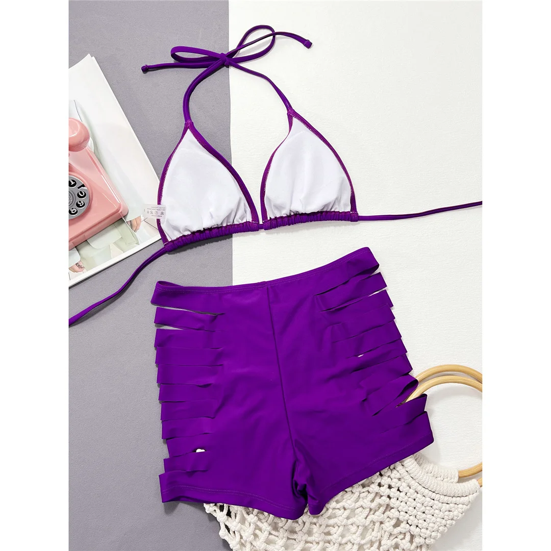 Sexy Neckholder-Shorts, Damen-Badeanzug, zweiteiliger Bikini mit hoher Taille, Badebekleidung, Badeanzug, Schwimmbekleidung V4401 – Detail 11
