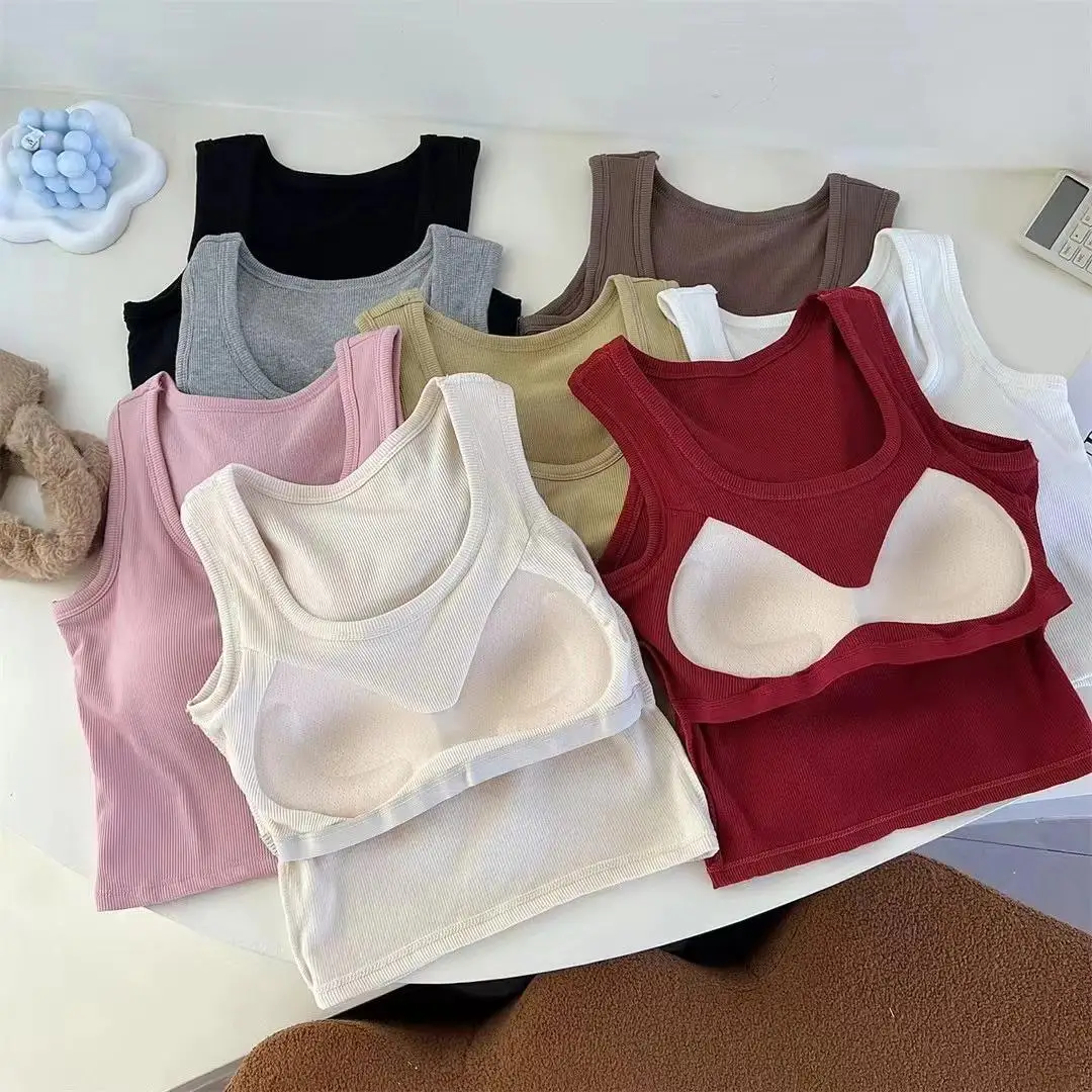 

Women Solid Color O Neck Ribbed Tank Top Wide shoulder Strap Camisole 2025 Summer autumn Basic Camisole Elastic Tank Tops