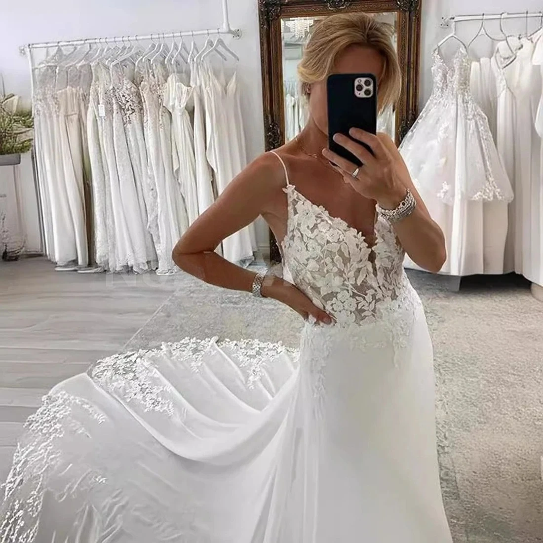 

Bespoke V-Neck Chiffon Wedding Party Dress with Appliques and A-LINE Elegant Bridal Dresses customized