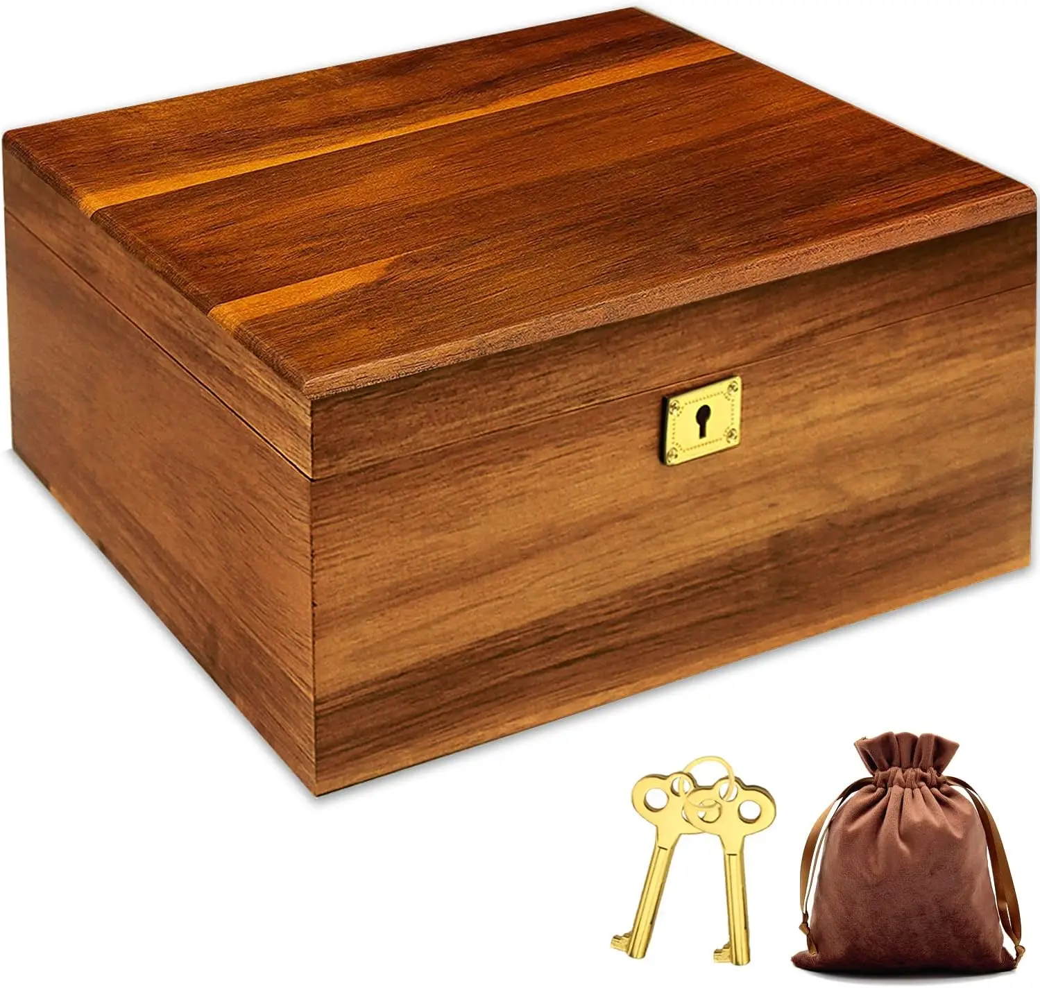 

Large Acacia Wood Storage Box with Lock and Hinged Lid for Jewelry, Toys, and Keepsakes
