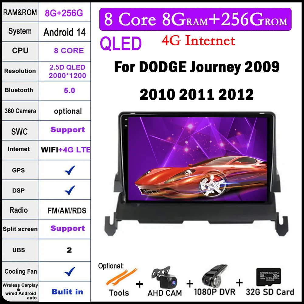 

9 lnch For DODGE Journey 2009 2010 2011 2012 Android 14 Car Video Navigation GPS IPS Stereo Screen DSP Auto