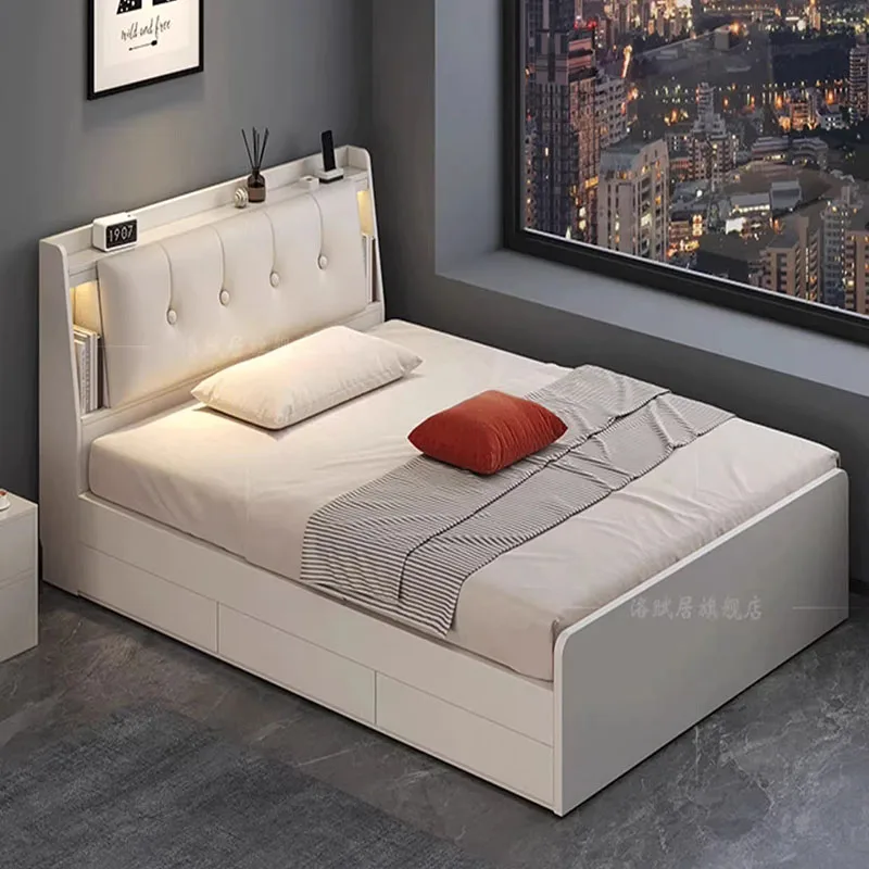

Wooden Modern Bed Single Loft Frame Beauty European Simple Space Saving Bed Storage Design Cama Solteiro Lounge Suite Furniture