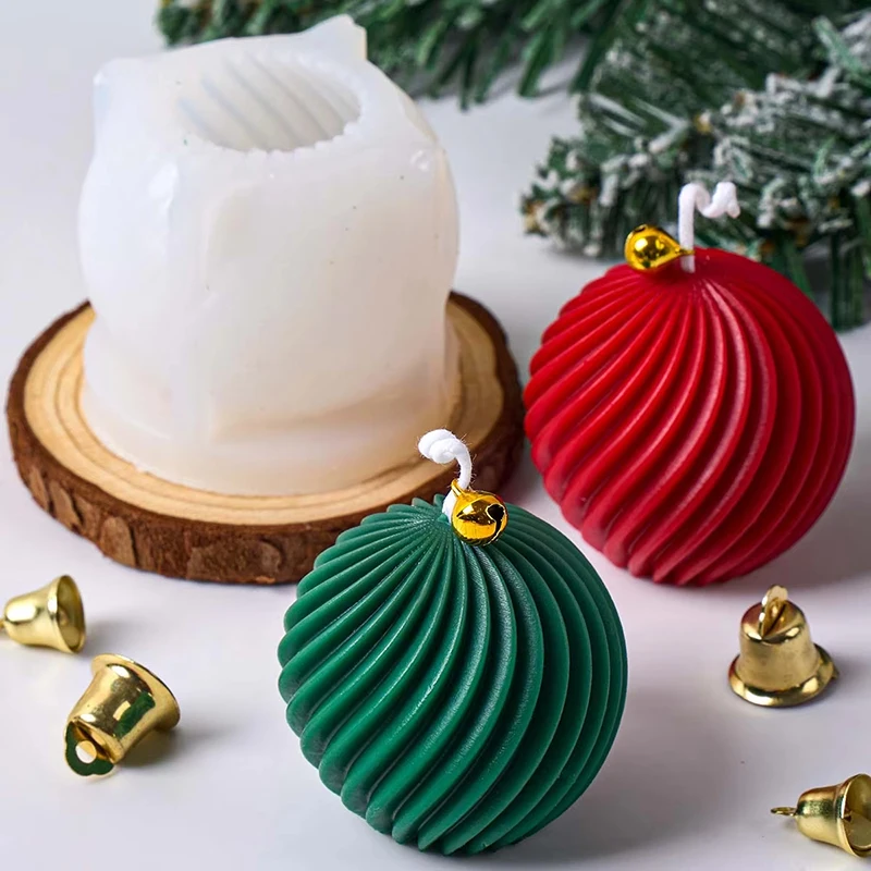 Spiral stripe Ball Silicone Candle Mold DIY Christmas Rotate Ball Molds Soap Resin Plaster Making Craft Home Xmas Decoration