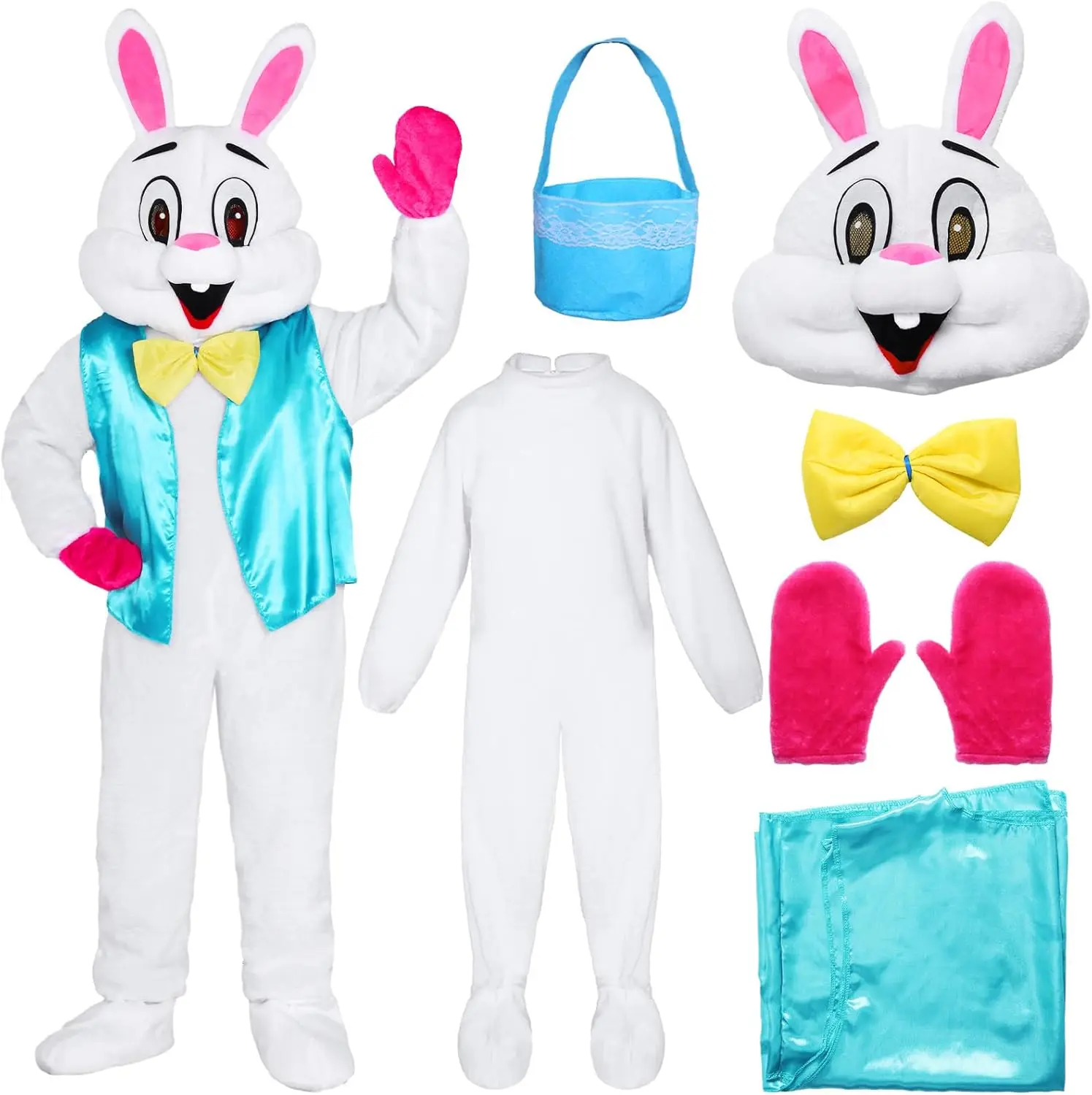 

Easter Bunny Costume Adult, 6 Pcs Rabbit Suit Mascot Fancy Dress for Easter Fun