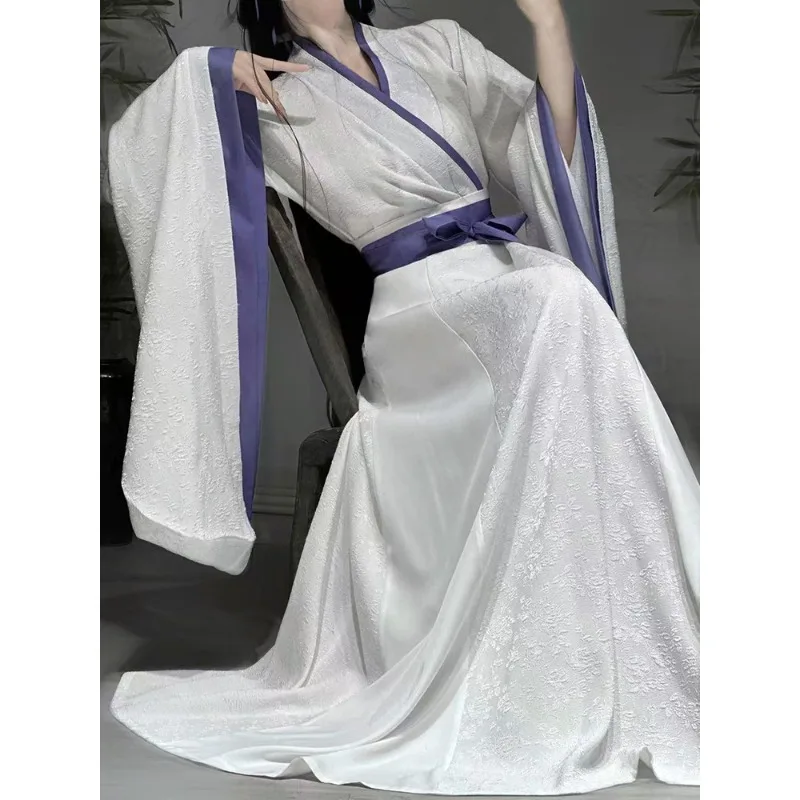 Hanfu Wei, Jin, Southern and Northern Dynasties women's autumn and winter large-sleeved collar chest-length jacquard torn skirt