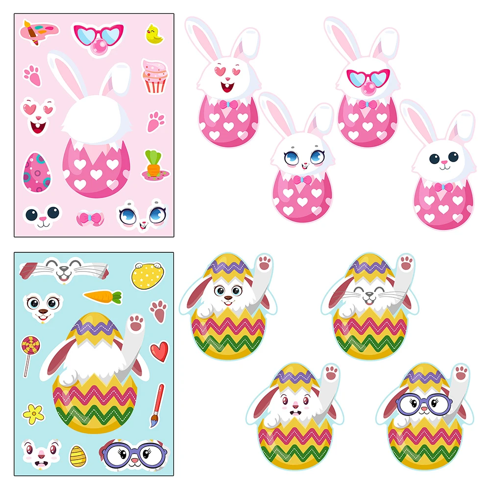 6/12 Vellen Schattige Easter Konijn Puzzel Stickers Maken Een Gezicht Games Diy Speelgoed Feestdecoratie Assembleren Puzzel Sticker Voor Kinderen Sticker