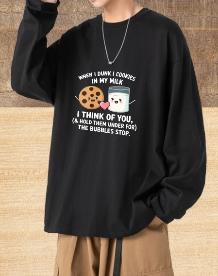 

Футболка для мужчин, осенняя повседневная футболка Y2k с длинными рукавами и графическим рисунком Cookie Milk, уличная футболка с принтом в стиле Харадзюку, удобная спортивная футболка