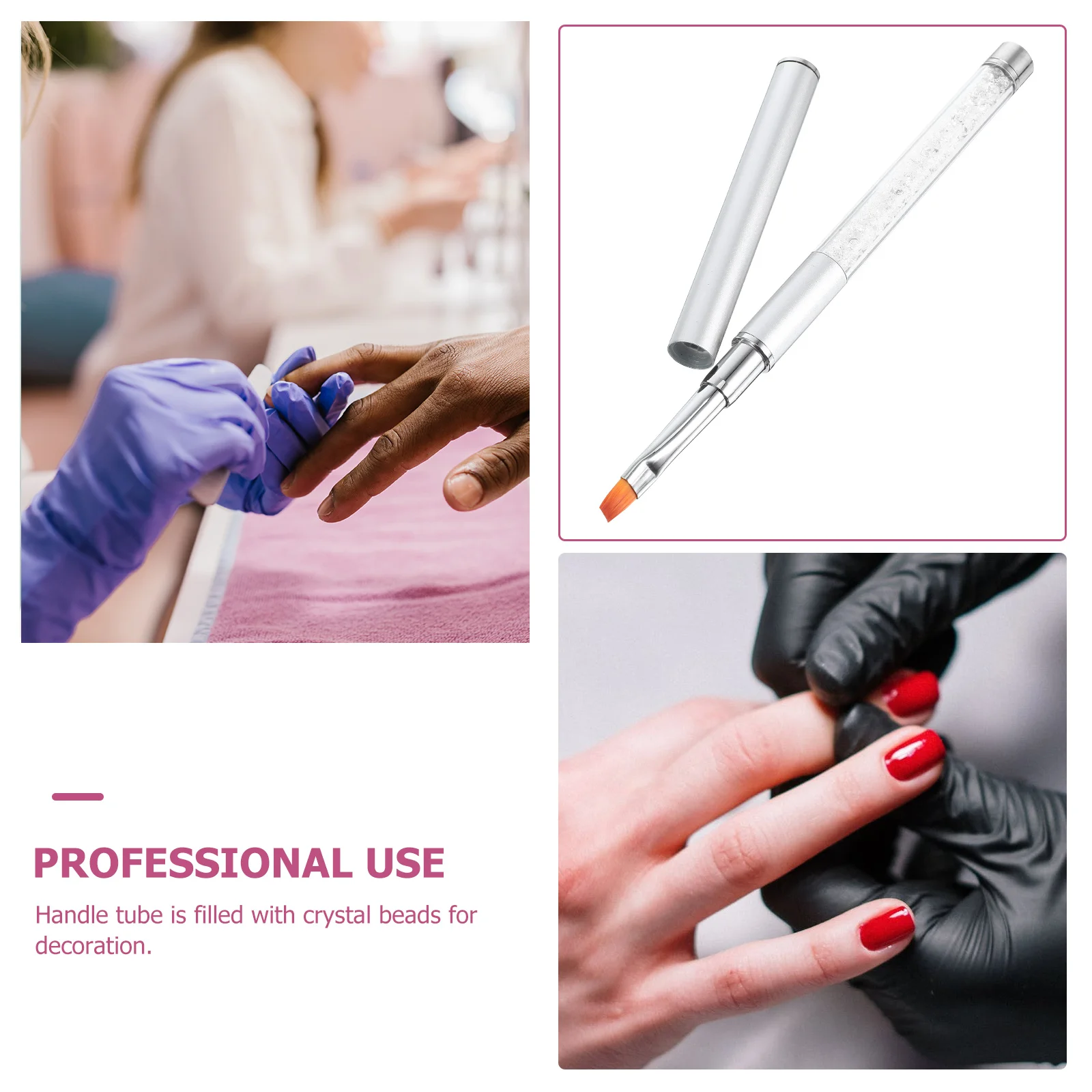 

Nail Art Brush Crystal Bead Handle Bristle Brush Stripping Dotting Diy Manicure Tools Professional Personal Use Silver