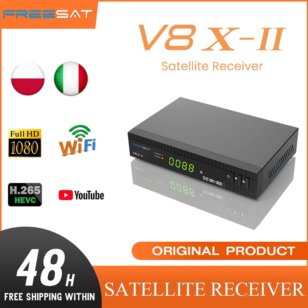 جهاز استقبال الأقمار الصناعية FREESAT V8X2 FUNCAM، يدعم DVB-S2X/S2/S، تنسيقات بيانات TSS بما في ذلك DVB، DSS، CableCard2.0، WIFI المدمج، FUNCAM Mars