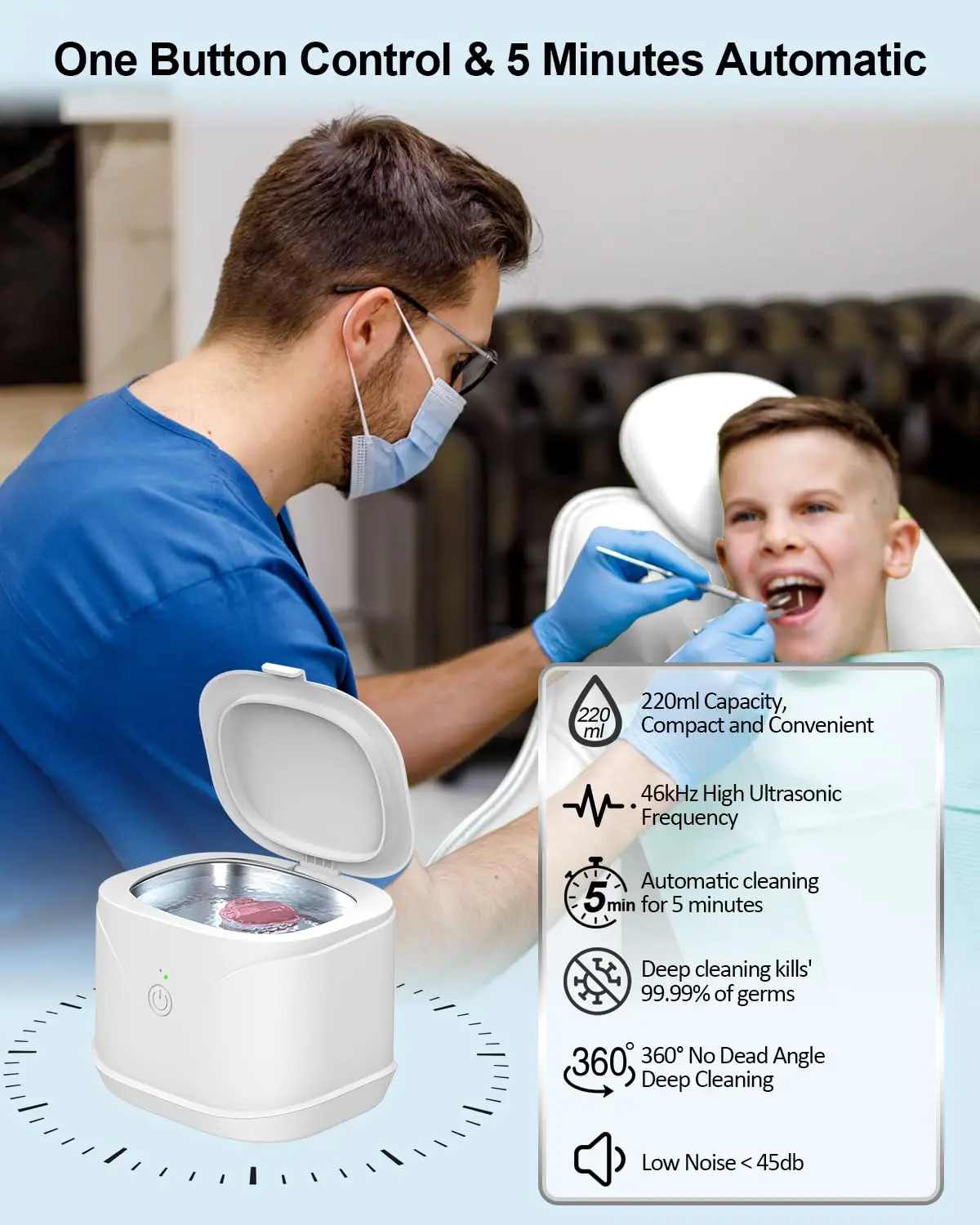 2025 آلة تنظيف الأسنان المحمولة خفيفة الوزن جديدة أطقم الأسنان والمجوهرات منظف بالموجات فوق الصوتية