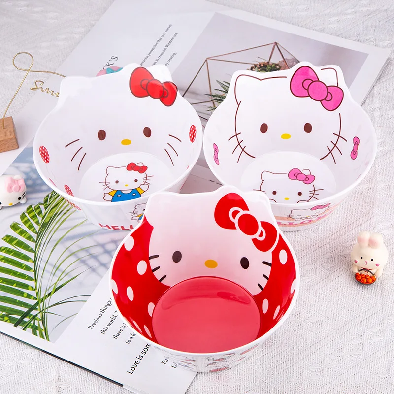 

New Sanrio Hello Kitty Bowl Cartoon Cinnamoroll Kuromi My Melody Pochacco Rice Bowl Melamine Tableware Soup Fruit Salad Bowl