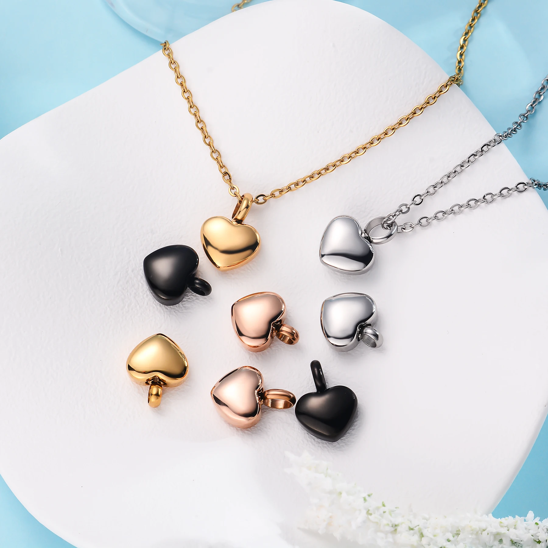 Stainless Steel Small Heart pendant Cremation heart  Charm Necklace makings  Memorial jewelry For Women