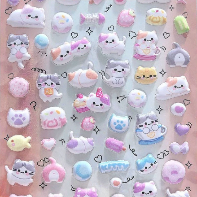 4Pcs Cute Cartoon Animal 3D Bubble Sponge Stickers Girl's Phone Case Camera DIY Mini Particle Decor Scrapbook Journal Sticker