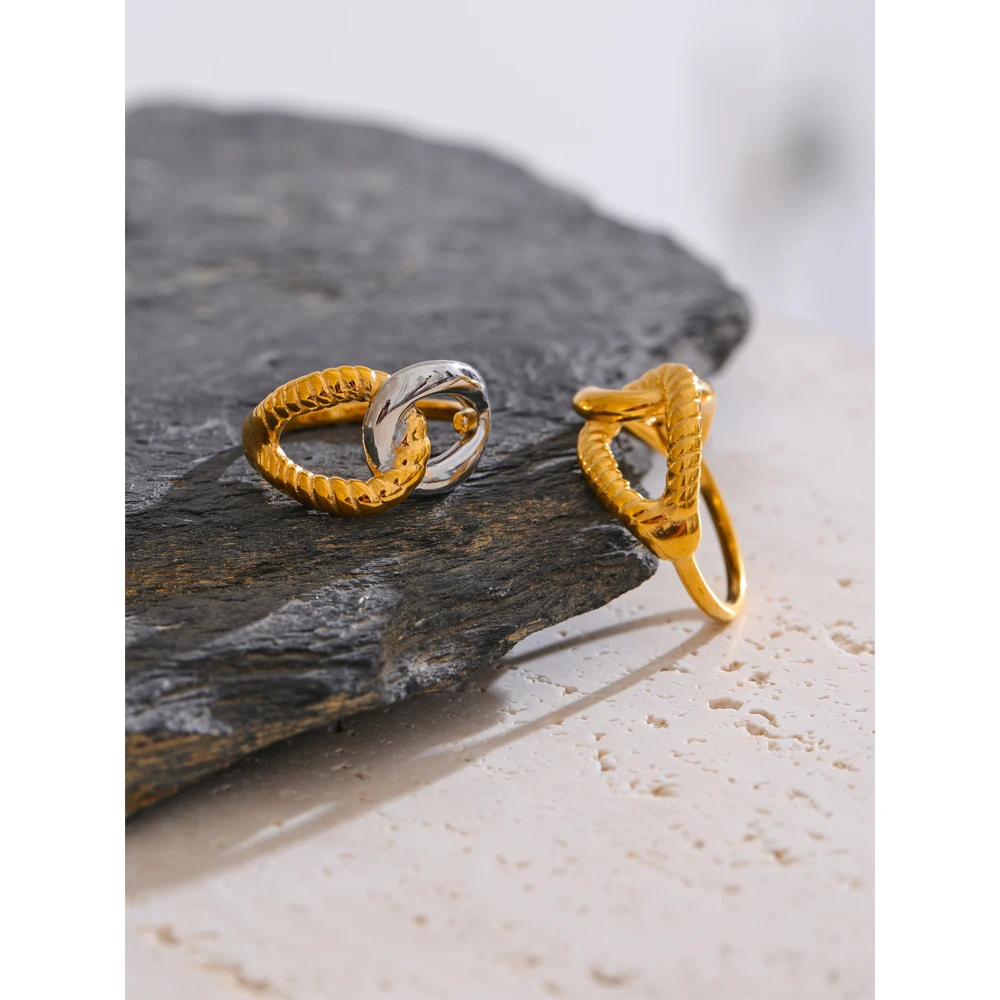 Yhpup Fashion Stainless Steel Hollow Knot Adjustable Open Ring Texture Trendy Charm Finger Jewelry 18K PVD Plated Wholesale New