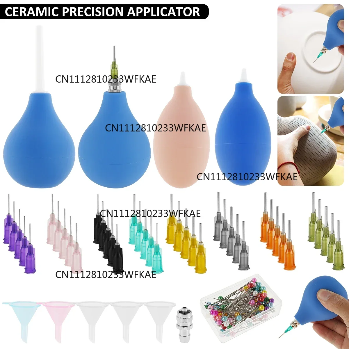 Pottery Precision Applicator Set with Plastic Steel Needle Funnel Ceramic Precision Tip Applicator Glaze Silicone Squeeze Bottle