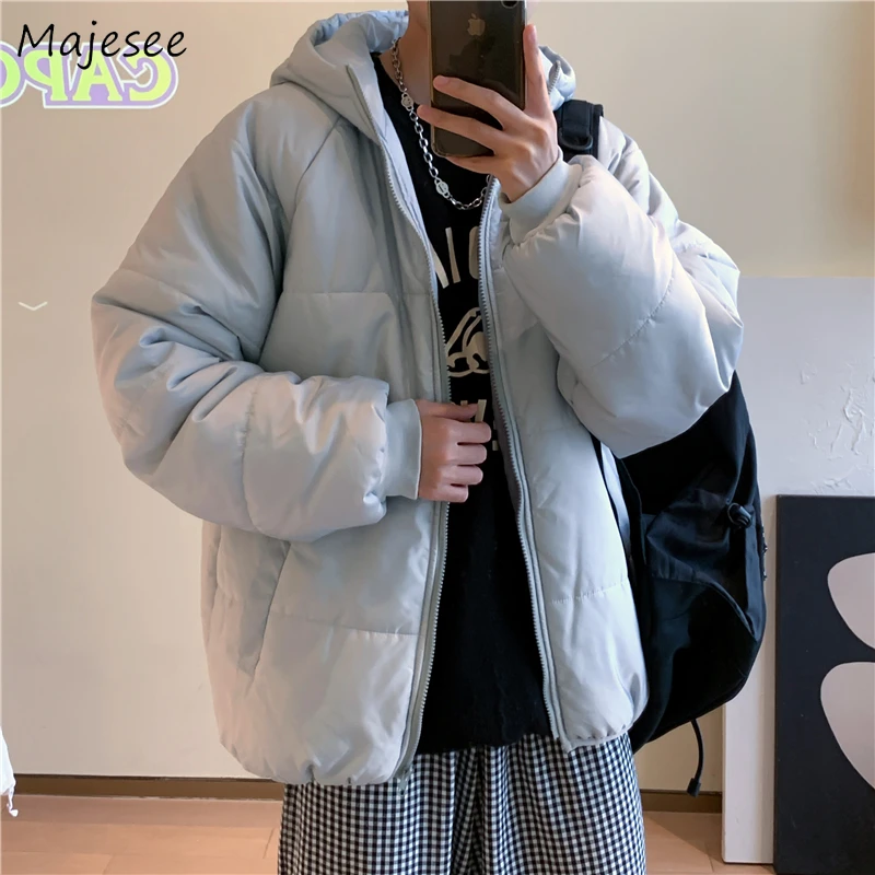 

Hooded Parkas Men Winter Thicker Teens Casual Streetwear All-match BF Outerwear Coats Loose Stylish Gentle Warm Windbreaker Chic