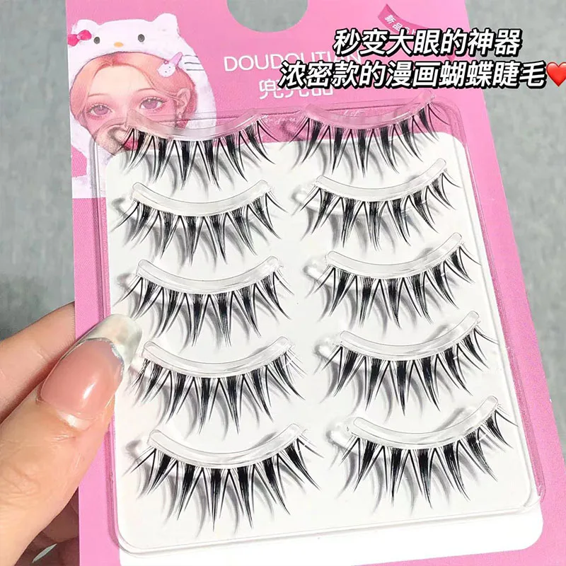 5 Pairs Thick Manga Girls Group False Eyelashes Japanese Korean Transparent Stalk Eyelash Beauty Makeup Eyelash Extension