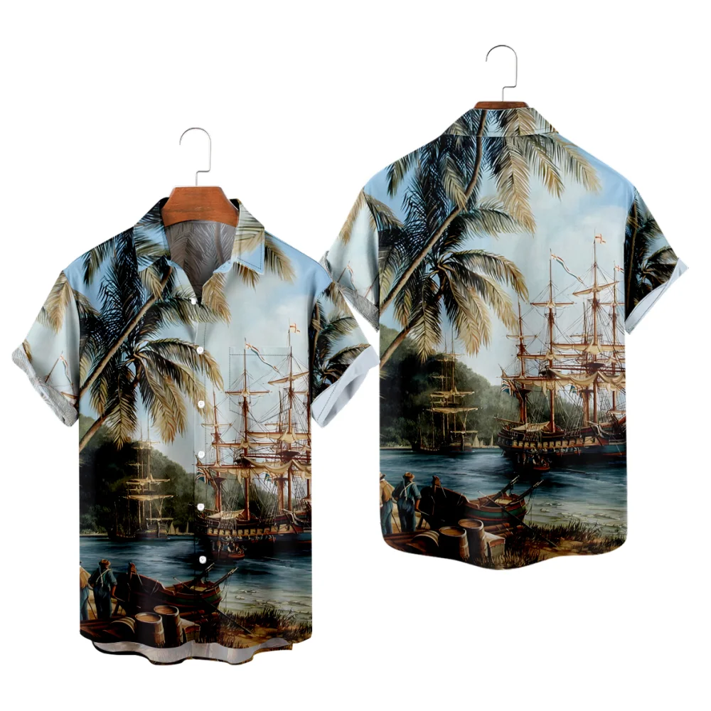 

Мужская рубашка Hwaiian с рисунком Харбор, повседневная пляжная и прозрачная модная летняя рубашка с 3D принтом Y2K Hombre