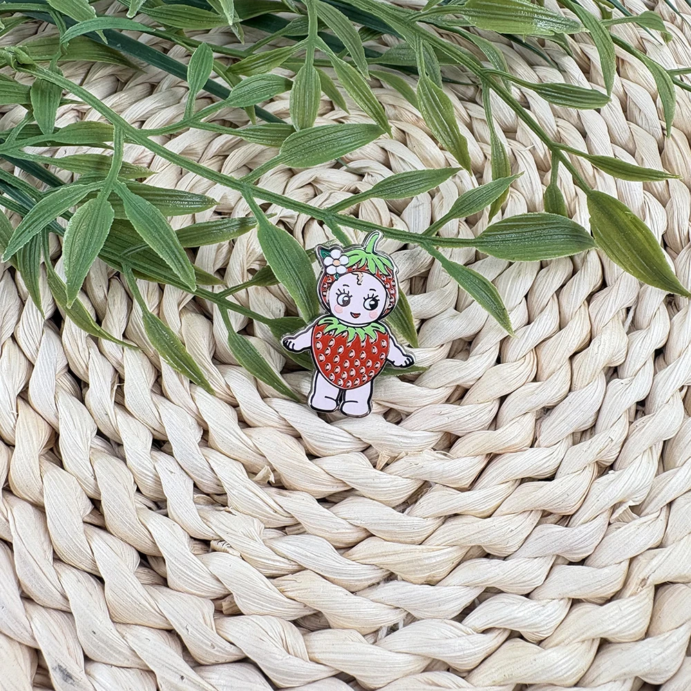 Niedliche Erdbeer-Mädchen Emaille-Pin Kawaii Frucht Baby Junge Brosche Metall-Abzeichen Schmuck Mode-Accessoires Geschenk Rucksack Kleidung Deko – Detail 11