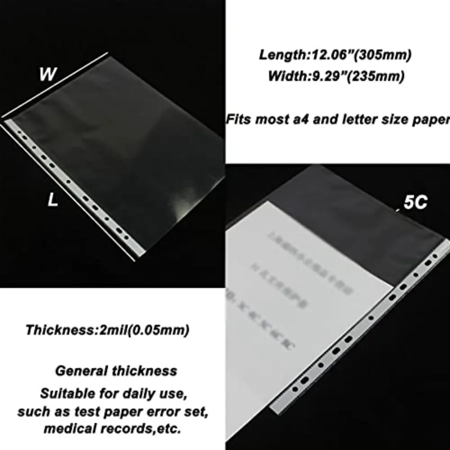 Transparente Papier-Aktenblattschutz, A4-Format, 8,5 x 11 Ih, transparente Seitenhüllen, 5 °C, 2,4 mm Dicke, Dokumenten-Augivierungsaufbewahrung, O