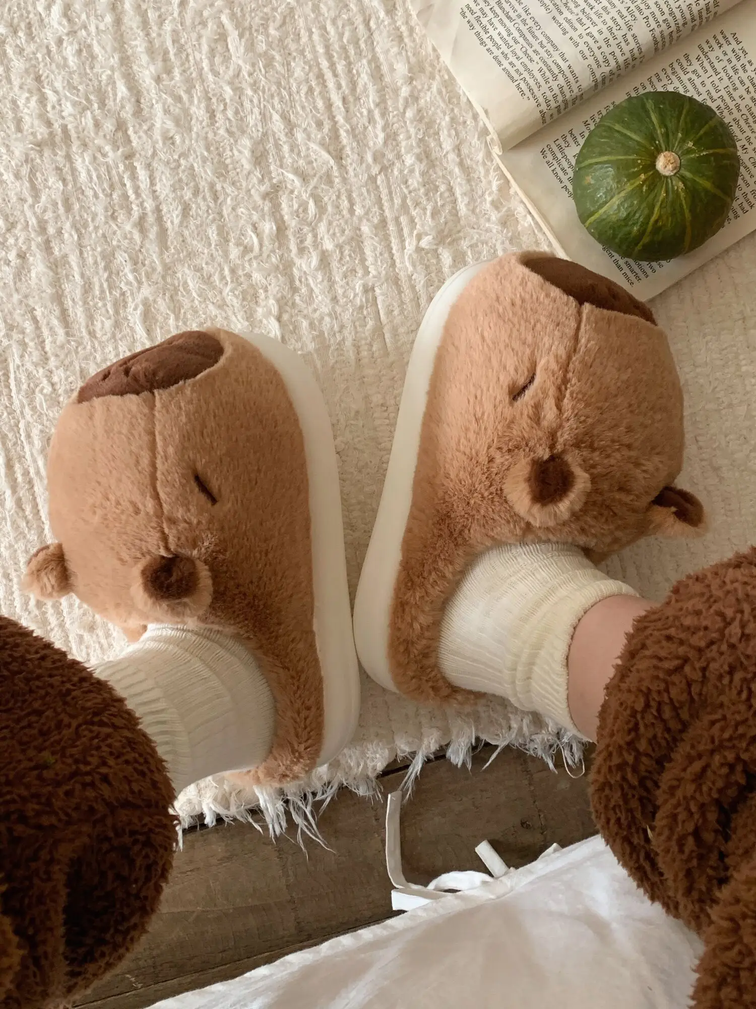 Funny Cute Kapibala Cotton Slippers For Men And Women Winter Warm Home Slippers Plush Cute Couple's Fur Slippers