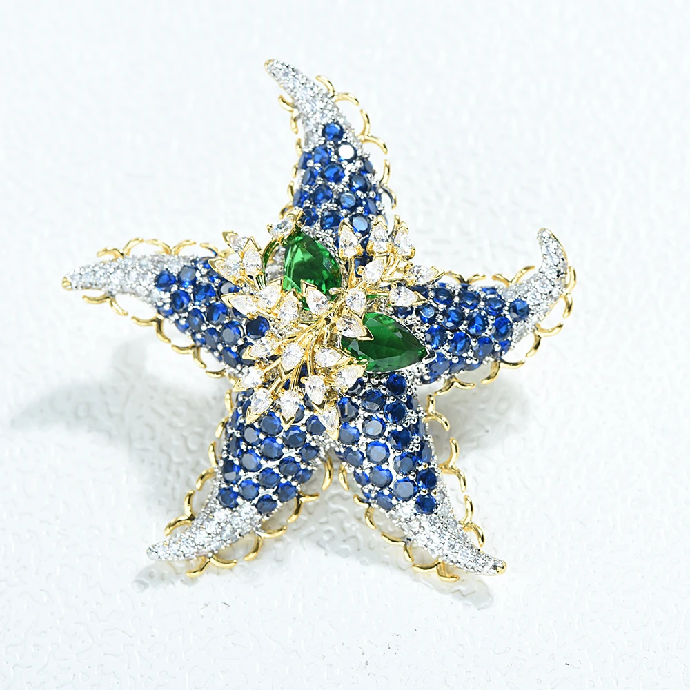 ICEY Desigenr Luxury Gold Chucky Blue Zironal Starfish Pin Badges Brooches women's clothing  New year gift