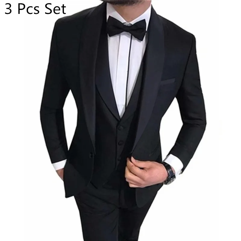 Suit Vest Pants 3 Pcs Set / 2023 Fashion New Men\'s Casual Boutique Business Wedding Suits Blazers Jacket Coat Trousers Waistcoat