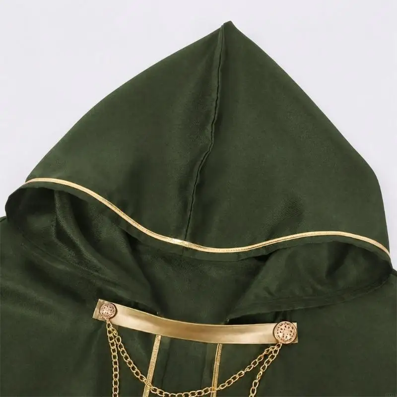 Polyester Hooded Costume Cloak with Pleated Detailing and Front Fastening for Halloween Party Costumes 6XDA