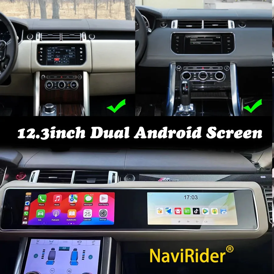 12.3+12.3“ Dual Screen Android 14 For Land Rover Range Rover 2014-2019 Car Radio Carplay Multimedia Video Stereo GPS Navigation